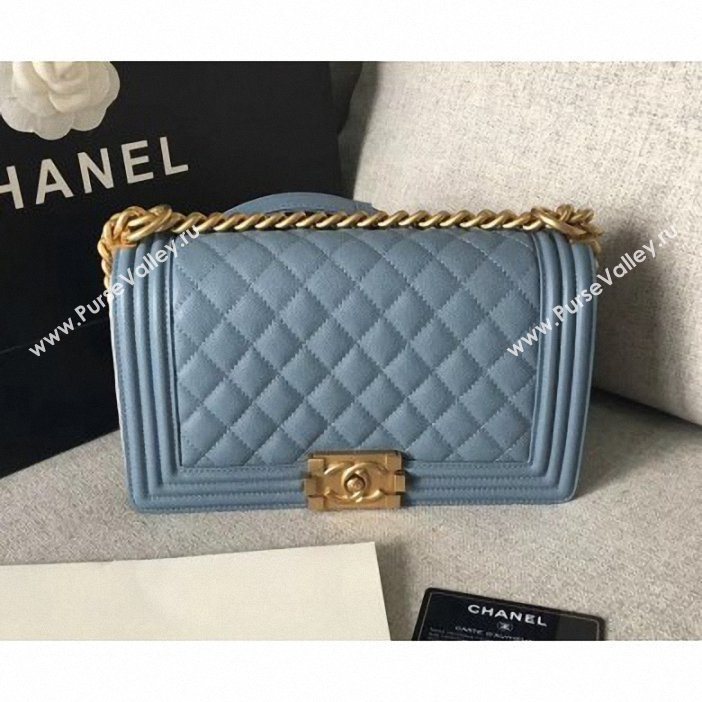 Chanel Original Quality caviar medium Boy Bag gray blue with gold hardware (shyang-88)