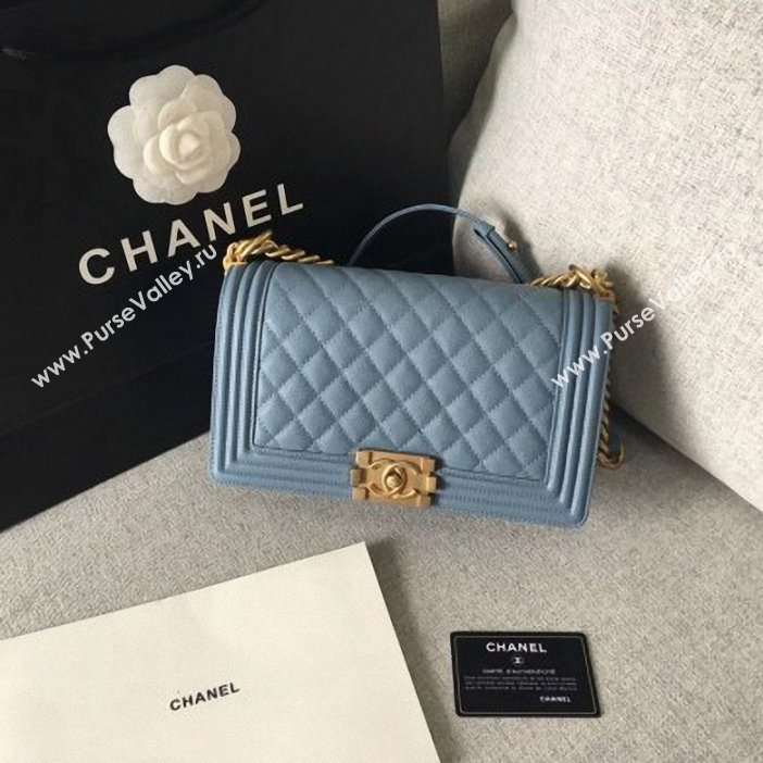 Chanel Original Quality caviar medium Boy Bag gray blue with gold hardware (shyang-88)