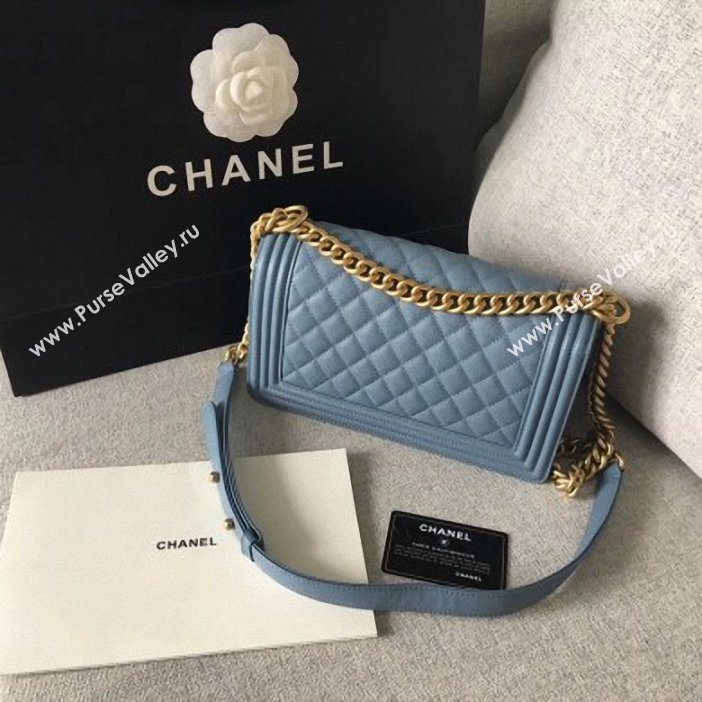 Chanel Original Quality caviar medium Boy Bag gray blue with gold hardware (shyang-88)