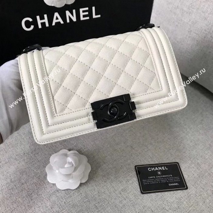 Chanel Original Quality caviar small Boy Bag white With silver Hardware (shyang-94)