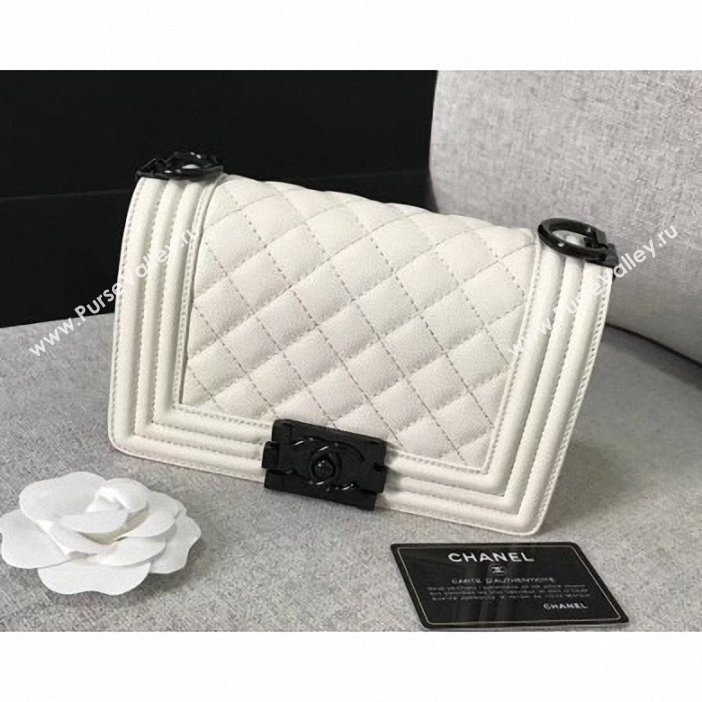 Chanel Original Quality caviar small Boy Bag white With silver Hardware (shyang-94)