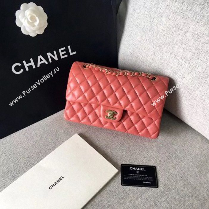Chanel original quality Medium Classic Flap Bag 1112 peach pink in sheepskin with gold Hardware (shunyang-38)