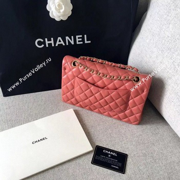 Chanel original quality Medium Classic Flap Bag 1112 peach pink in sheepskin with gold Hardware (shunyang-38)