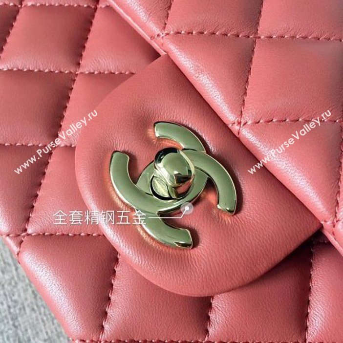 Chanel original quality Medium Classic Flap Bag 1112 peach pink in sheepskin with gold Hardware (shunyang-38)