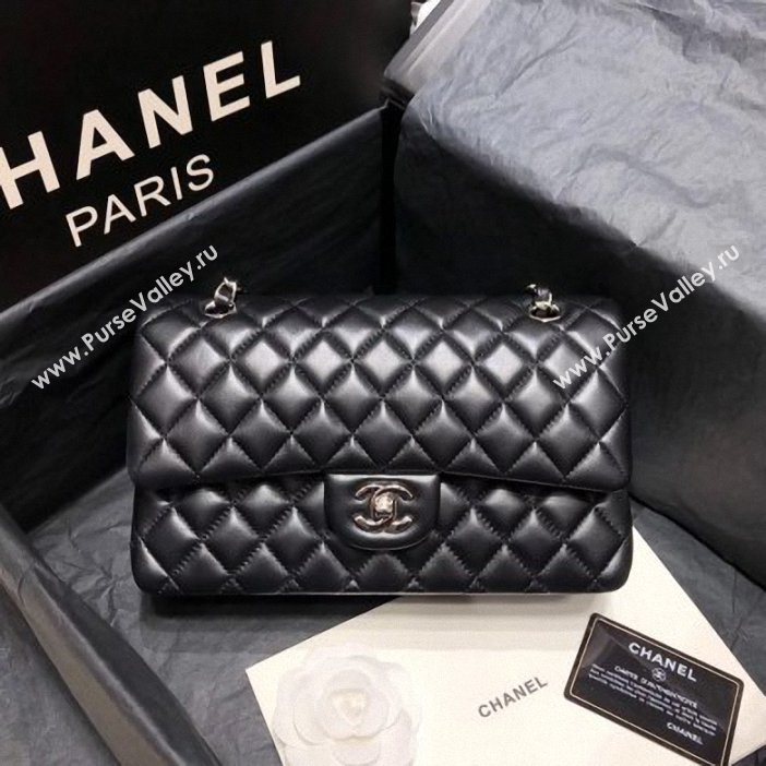 Chanel original quality Medium  Classic Flap Bag 1112 black in sheepskin with silver Hardware (shunyang-32)