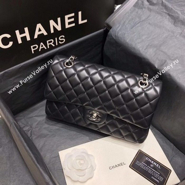 Chanel original quality Medium  Classic Flap Bag 1112 black in sheepskin with silver Hardware (shunyang-32)