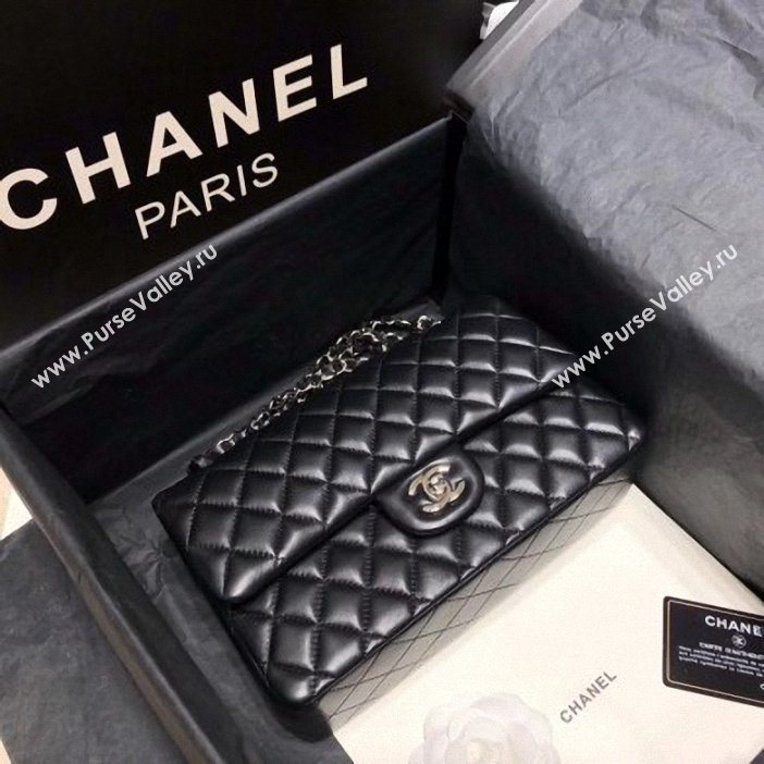 Chanel original quality Medium  Classic Flap Bag 1112 black in sheepskin with silver Hardware (shunyang-32)