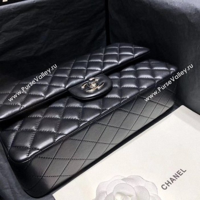 Chanel original quality Medium  Classic Flap Bag 1112 black in sheepskin with silver Hardware (shunyang-32)