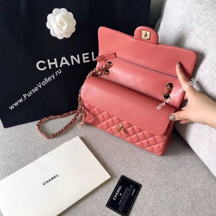 Chanel original quality Medium Classic Flap Bag 1112 peach pink in sheepskin with gold Hardware (shunyang-38)