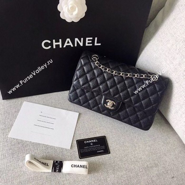 Chanel original quality Medium Classic Flap Bag 1112 black in caviar Leather with silver Hardware (shunyang-39)