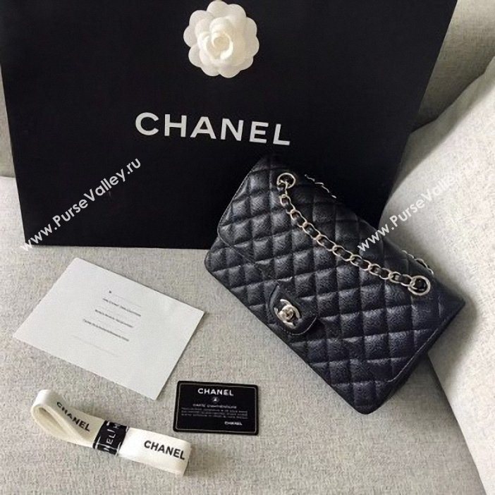 Chanel original quality Medium Classic Flap Bag 1112 black in caviar Leather with silver Hardware (shunyang-39)