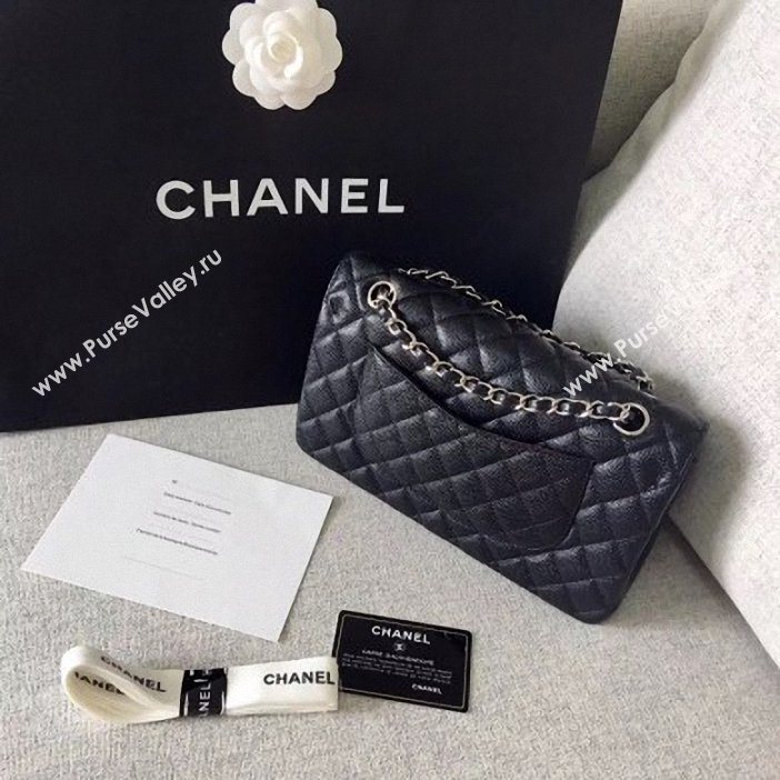 Chanel original quality Medium Classic Flap Bag 1112 black in caviar Leather with silver Hardware (shunyang-39)