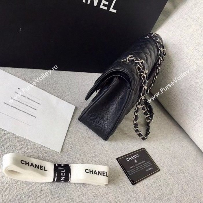 Chanel original quality Medium Classic Flap Bag 1112 black in caviar Leather with silver Hardware (shunyang-39)