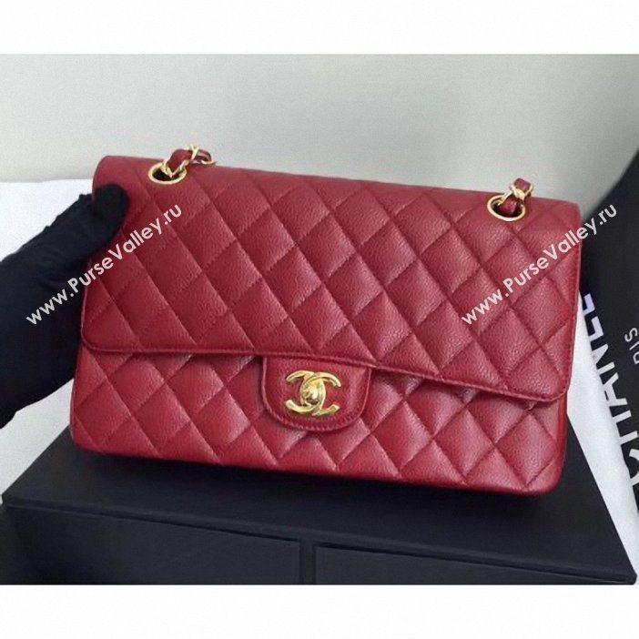 Chanel original quality Medium Classic Flap Bag 1112 burgundy in caviar Leather with gold Hardware (shunyang-30)