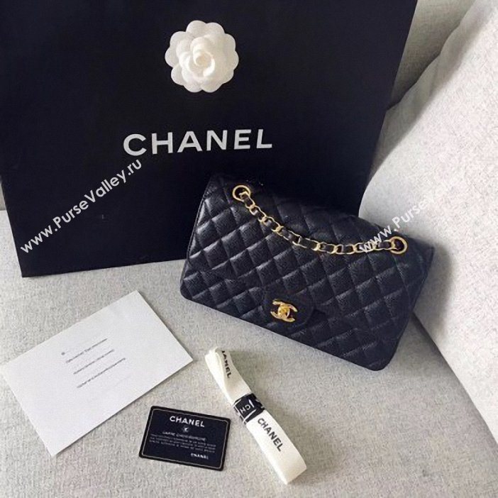 Chanel original quality Medium  Classic Flap Bag 1112 black in caviar Leather with gold Hardware (shunyang-41)