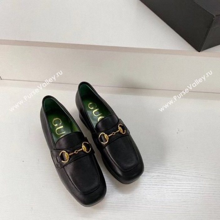 Gucci Heel 4.5cm Leather Platform Loafers with Horsebit black 2019 (xiaozhanggui-02)