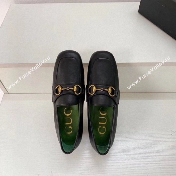 Gucci Heel 4.5cm Leather Platform Loafers with Horsebit black 2019 (xiaozhanggui-02)