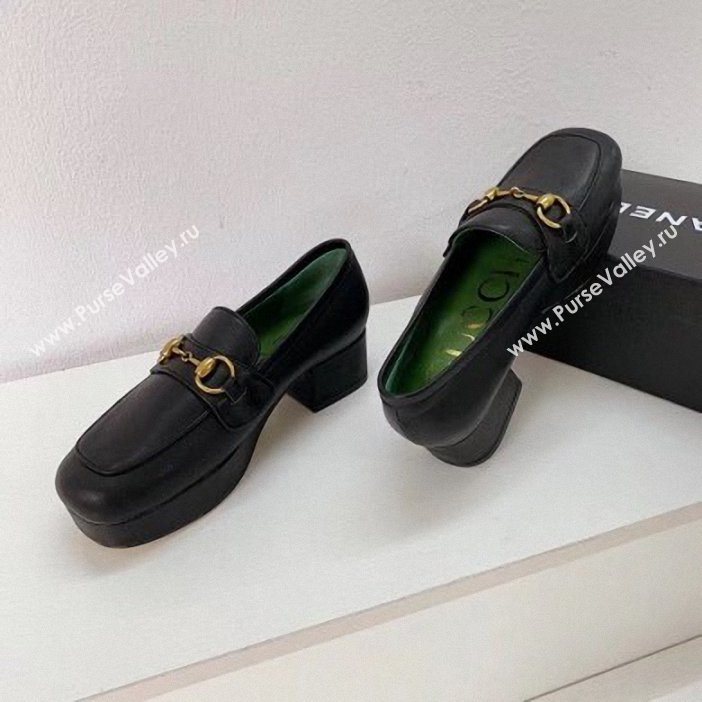 Gucci Heel 4.5cm Leather Platform Loafers with Horsebit black 2019 (xiaozhanggui-02)