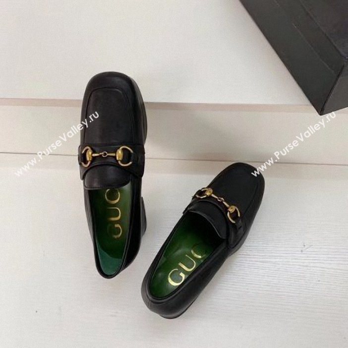 Gucci Heel 4.5cm Leather Platform Loafers with Horsebit black 2019 (xiaozhanggui-02)