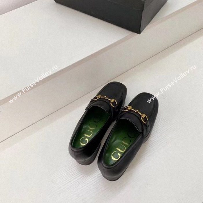 Gucci Heel 4.5cm Leather Platform Loafers with Horsebit black 2019 (xiaozhanggui-02)