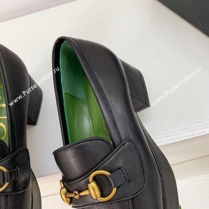 Gucci Heel 4.5cm Leather Platform Loafers with Horsebit black 2019 (xiaozhanggui-02)