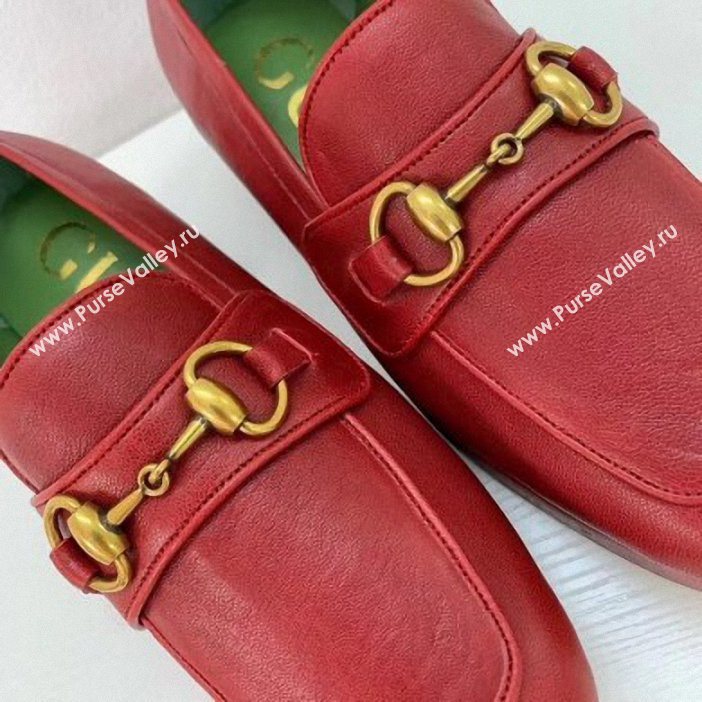 Gucci Heel 4.5cm Leather Platform Loafers with Horsebit red 2019  (xiaozhanggui-03)