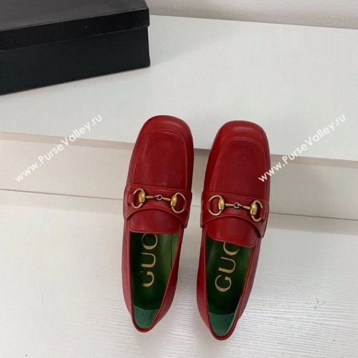 Gucci Heel 4.5cm Leather Platform Loafers with Horsebit red 2019  (xiaozhanggui-03)