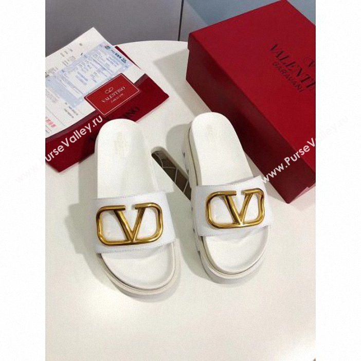 Valentino Heel 6cm Slide Sandals White With VLogo Detail 2019 (modeng-9061303)