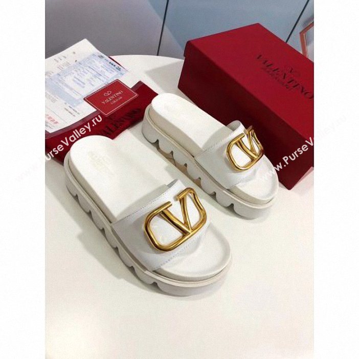 Valentino Heel 6cm Slide Sandals White With VLogo Detail 2019 (modeng-9061303)