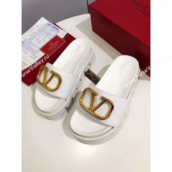 Valentino Heel 6cm Slide Sandals White With VLogo Detail 2019 (modeng-9061303)