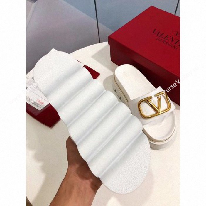 Valentino Heel 6cm Slide Sandals White With VLogo Detail 2019 (modeng-9061303)