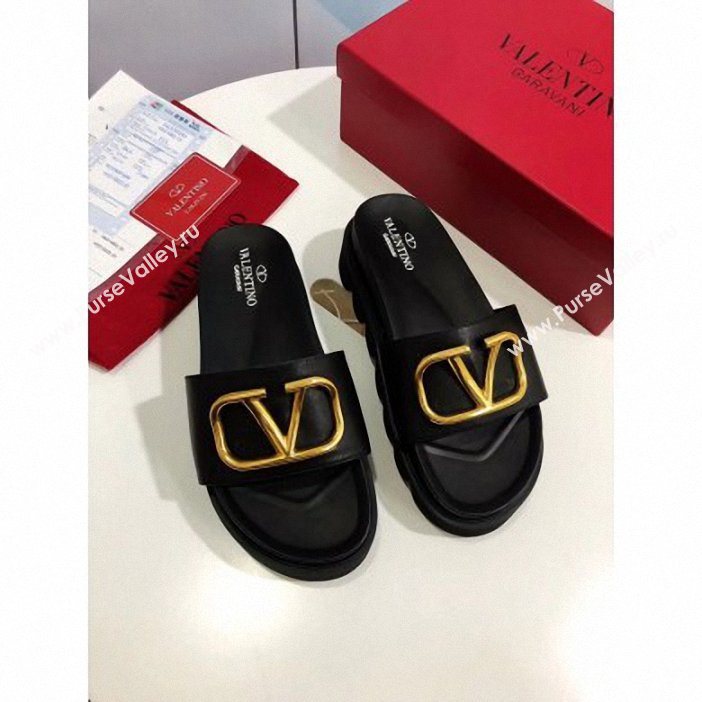 Valentino Heel 6cm Slide Sandals Black With VLogo Detail 2019 (modeng-9061313)