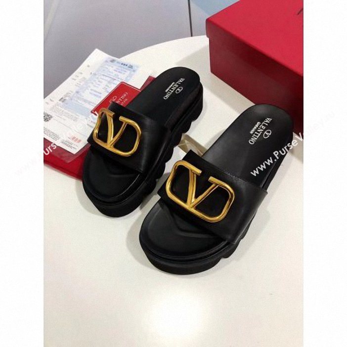 Valentino Heel 6cm Slide Sandals Black With VLogo Detail 2019 (modeng-9061313)