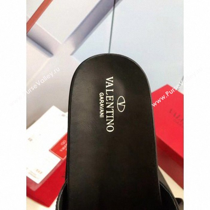 Valentino Heel 6cm Slide Sandals Black With VLogo Detail 2019 (modeng-9061313)