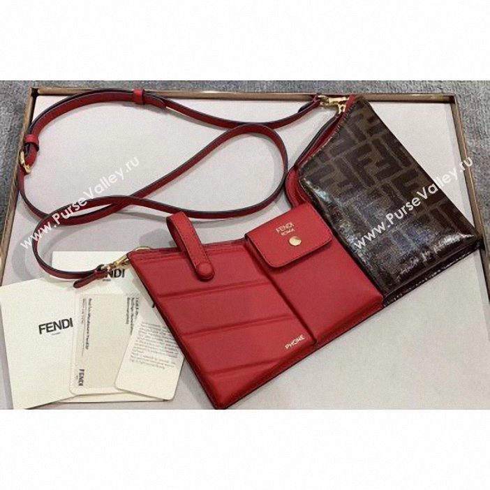 Fendi 3 Pockets Leather Messenger Mini Bag Red/FF Brown 2019 (chaoliu-9053134)