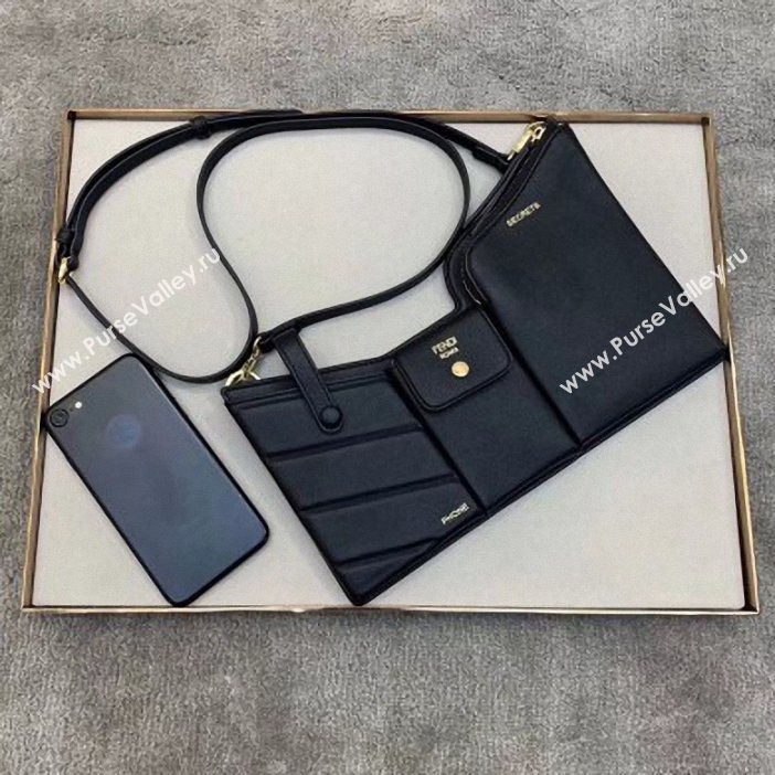 Fendi 3 Pockets Leather Messenger Mini Bag Black 2019 (chaoliu-9053130)