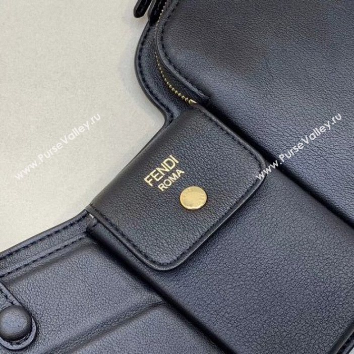 Fendi 3 Pockets Leather Messenger Mini Bag Black 2019 (chaoliu-9053130)