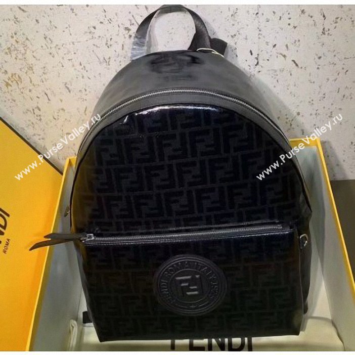 Fendi Stamp Glazed Fabric FF Motif Backpack Bag Black 2019 (chaoliu-9053155)