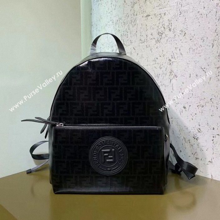 Fendi Stamp Glazed Fabric FF Motif Backpack Bag Black 2019 (chaoliu-9053155)