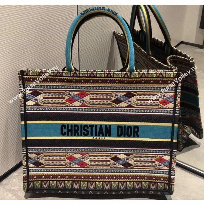 Dior Book Tote Bag In Embroidered Canvas Turquoise 2019 (VIVI-90531)