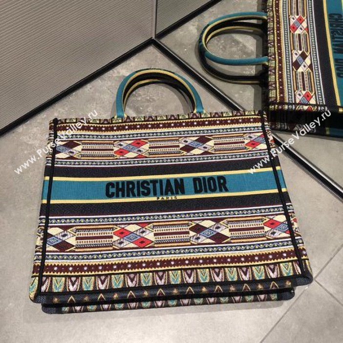 Dior Book Tote Bag In Embroidered Canvas Turquoise 2019 (VIVI-90531)