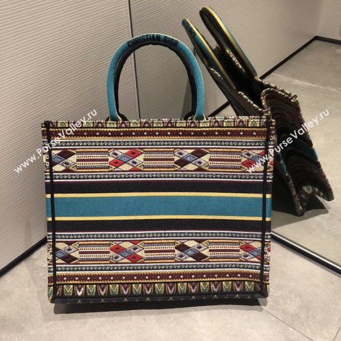 Dior Book Tote Bag In Embroidered Canvas Turquoise 2019 (VIVI-90531)