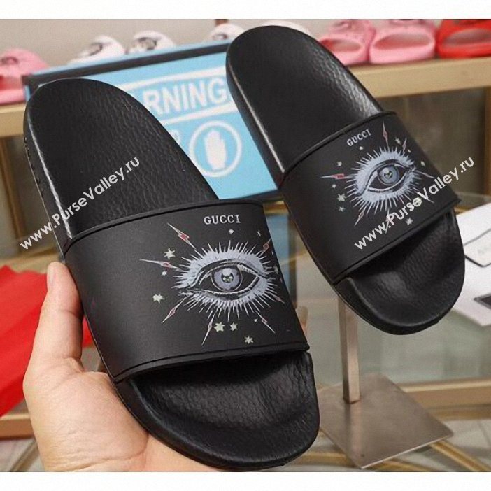 Gucci Logo Slide Sandals Eye Black 2019 (modeng-9060605)