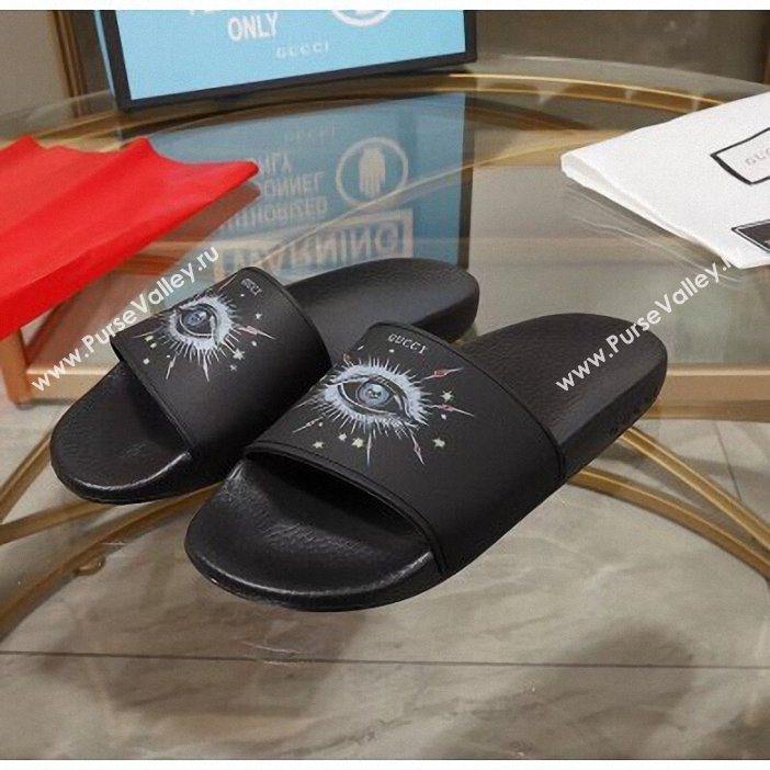 Gucci Logo Slide Sandals Eye Black 2019 (modeng-9060605)