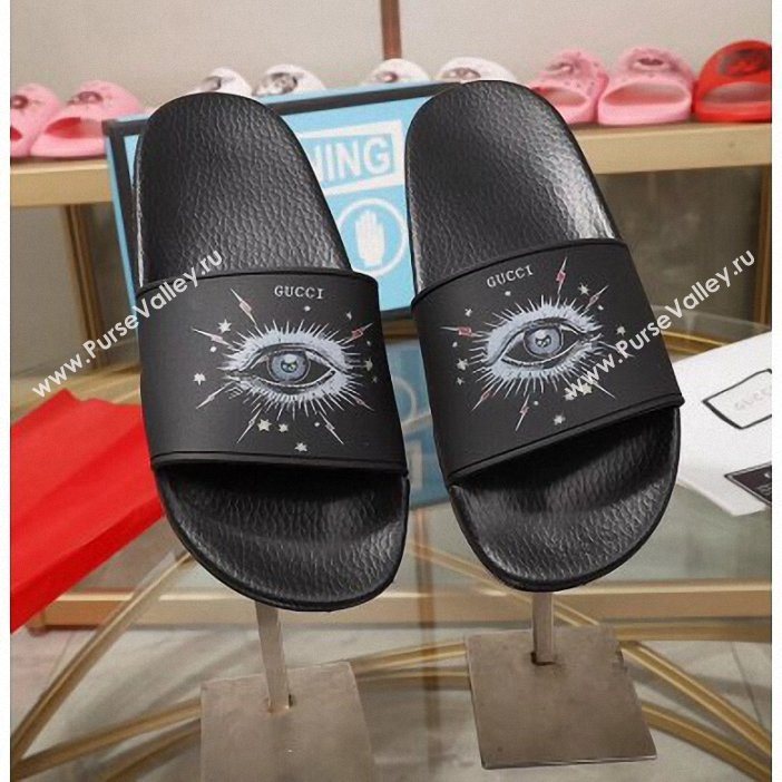Gucci Logo Slide Sandals Eye Black 2019 (modeng-9060605)