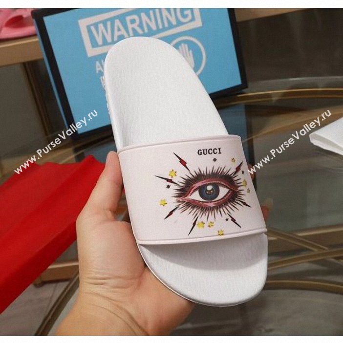 Gucci Logo Slide Sandals Eye White 2019 (modeng-9060606)