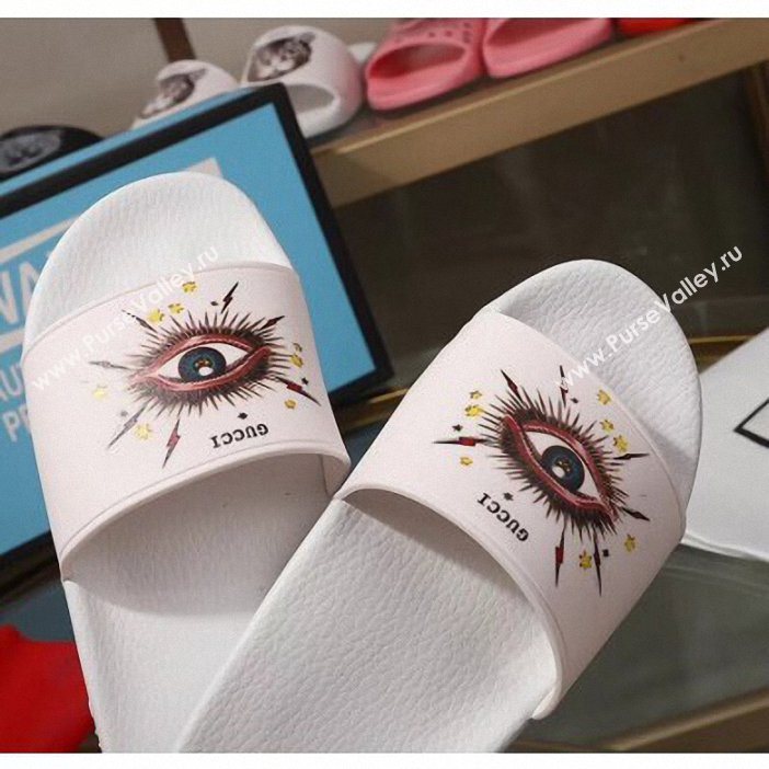 Gucci Logo Slide Sandals Eye White 2019 (modeng-9060606)