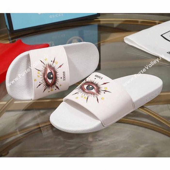 Gucci Logo Slide Sandals Eye White 2019 (modeng-9060606)