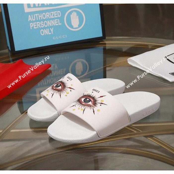 Gucci Logo Slide Sandals Eye White 2019 (modeng-9060606)