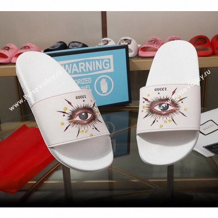 Gucci Logo Slide Sandals Eye White 2019 (modeng-9060606)